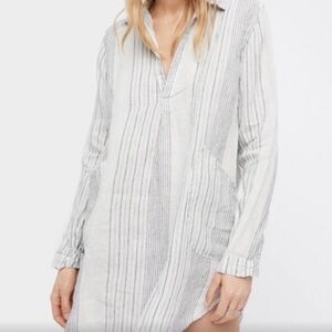 CP Shades Striped Long Sleeve Linen Shirt Dress